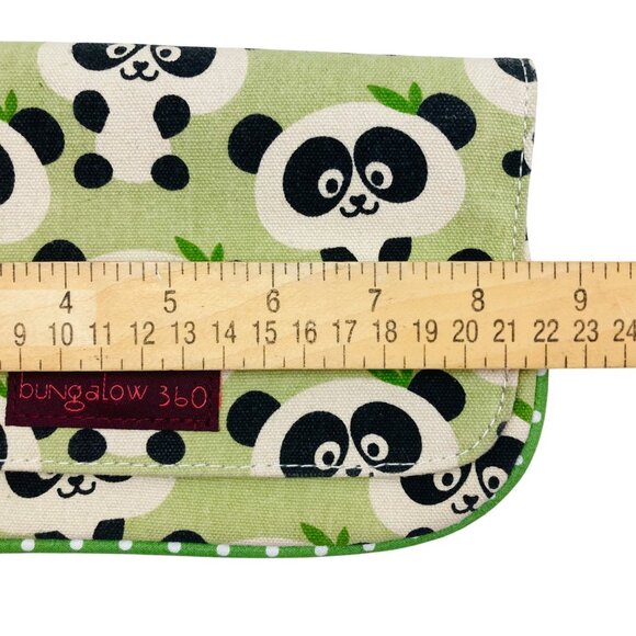 Bungalow 360 Panda Print Green Canvas Clutch Wristlet Wallet w/ Zipper 8.5x5" - Picture 6 of 7